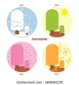 vector de ilustración de árbol en cuatro estaciones. en las estaciones de otoño. en las estaciones de verano. las hojas caen en invierno. árbol en las estaciones de primavera