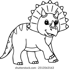 Vector de ilustración El dinosaurio Triceratops es apodado como un dinosaurio de tres cuernos, el ancho del cráneo puede alcanzar 1 metro, la silueta en blanco y negro es buena para colorear, aprender o medios educativos