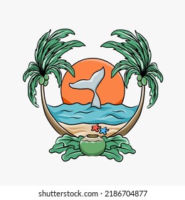 illustration vector of tropical island in summer perfect for print,etc.