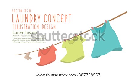 Illustration vector t-shirts hanging on a clothesline on a windy day, banner