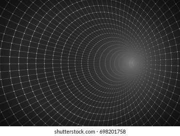 Illustration of Vector Tunnel Background. 3D Wireframe Grid Tunnel