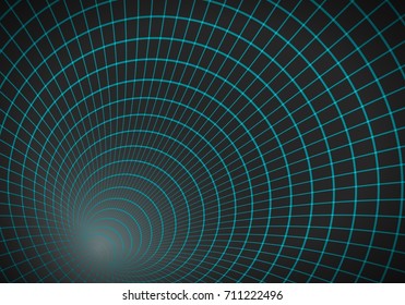 Illustration of Vector Tunnel Background. 3D Wireframe Grid Tunnel