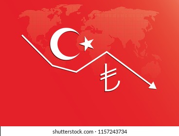 Illustration vector: Turkish Lira Exchange currency rate fall