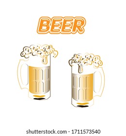 illustration vector two glasses of beer on white background