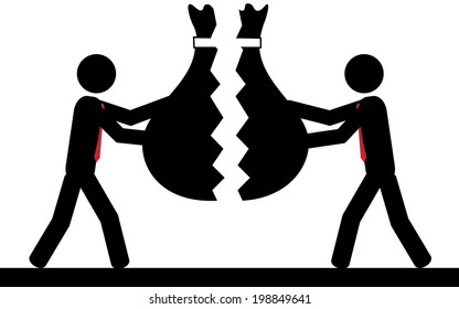 Illustration / vector of two men that put together a bag of money.