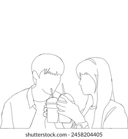 Illustration vector of two people in a couple, the woman brings two fresh drinks and the man drinks them deliciously. Inspired by one of the famous Korean drama scenes.