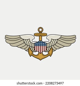 illustration vector us navy,shield,anchor,andwings perfect for print,etc