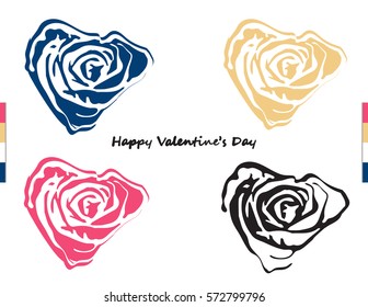 Illustration vector valentine's Day concept of blue,yellow,pink and black doodle rose on pink background.