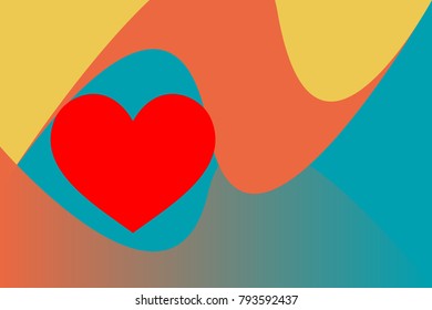 Illustration vector of Valentine's Day concept, red heart and colorful graphic curve. Picture in vibrant color and retro style. Big red heart on multicolor background.   