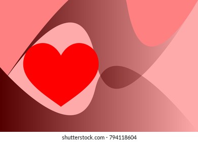 Illustration vector of Valentine's Day concept, red heart and graphic curve. Big red heart on multicolor background. 