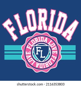 Illustration vector Varsity with text Florida and background Fashion design