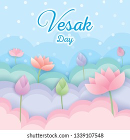 Illustration vector of Vesak day background design with pastel of lotus flowers