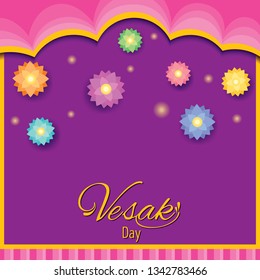 Illustration vector of Vesak day design with lotus flowers on purple background