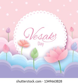 Illustration vector of Vesak day pink background design with pastel of lotus flowers