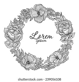 Illustration of vector vintage flowers vignette