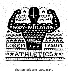 Illustration of vector vintage grunge label with athlete
