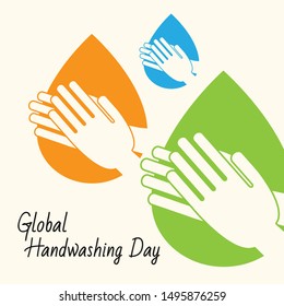Illustration vector of washing hands in graphic of water drops with lettering "Global Hand Washing Day" - Vector.