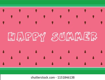 Illustration vector of watermelon background with seeds and reflection of it, Happy Summer text in the center. Summer concept