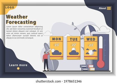 Illustration vector weather forecasting landing page concept. Good for banner, flyer, poster, template, background, marketing, promotion, advertising