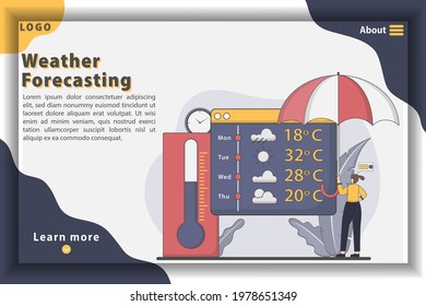 Illustration vector weather forecasting landing page concept. Good for banner, flyer, poster, template, background, marketing, promotion, advertising