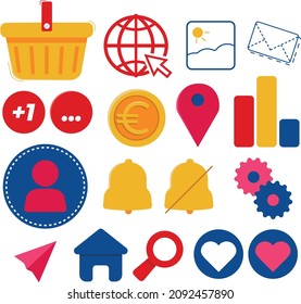 Illustration of vector web flat design composition. Web icon set. Online web shop 