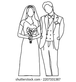 Illustration vector of wedding couple. women wearing wedding dresses and men wearing suits to get married. In the painting inspired by one of the scenes from a famous Korean drama.