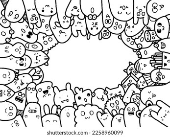 Ilustración vectorial del arte de doodle lindo blanco y negro adecuado para colorear