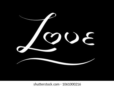 Illustration vector of white curve hand writing love word on black background with white curve border