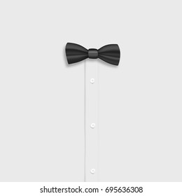 Illustration of Vector White Shirt Mockup. Realistic Vector Shirt with Black Bow Tie Template