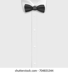 Illustration of Vector White Shirt Mockup. Realistic Vector Shirt with Black Bow Tie Template