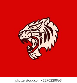 Illustration Vector White Tiger Isolated Red Background