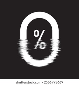 Illustration vector of white zero percentage or 0% on water reflection on dark background for special offer of shopping department store discount and banking interest rate concept by EPS file .