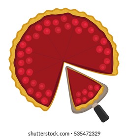 Illustration vector of whole and slice cherry pie with cake server.