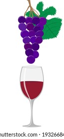 Illustration (vector) of a wine glass and a grape. 