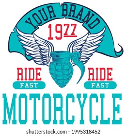 Ilustración de alas vectoriales en tatuaje de estilo y motocicleta para diseño de moda u otros productos