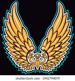 Illustration vector wings tattoo with colors and background