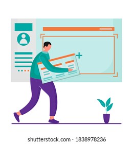 Illustration vector Wireframe concept with character in action. Flat vector simple element illustration from editable technology.