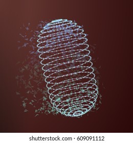 Illustration of Vector Wireframe Mesh Cylinder. Futuristic Polygonal Network Cylinder Shape. Vector Pill with Abstract Light, Particles and Wireframe Lines Science Concept