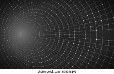 Illustration of Vector Wireframe Tunnel Vortex Illusion Technology Background