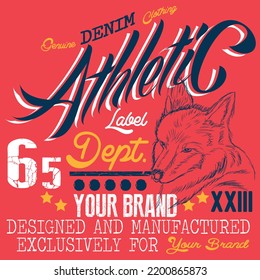 Illustration vector wolf with text athletic and numbers, college style