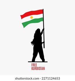 illustration vector of woman holding kurdistan flag,free kurdistan perfect for print,campaign,etc