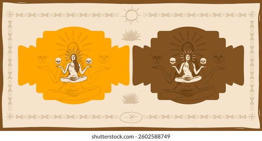 Illustration vector woman with skull mexican rustic style
