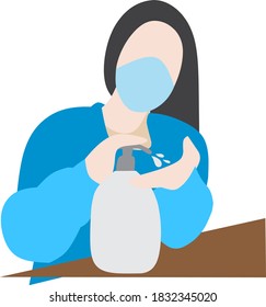 Mujer vectorial de ilustración con sanitizador manual
