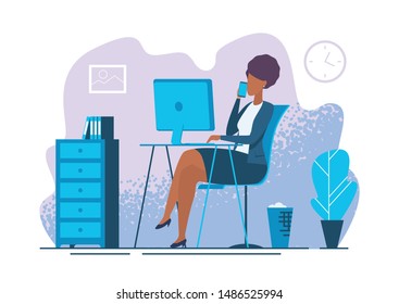 Illustration vector of woman working on laptop