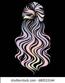 illustration vector of women long hairstyle, woman's back hair color on black background