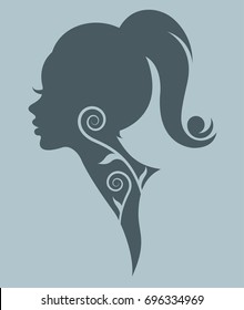 illustration vector of women silhouette icon, women face logo on blue background