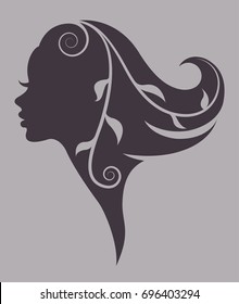 illustration vector of women silhouette icon, women face logo on purple background