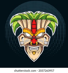 Illustration Vector woodenTiki Mask Indian