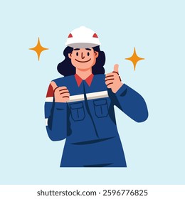 Illustration vector worker with helmet thumbs up