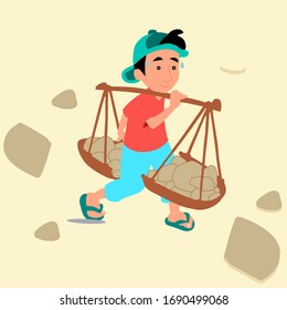illustration vector worker.  people carry rock 
